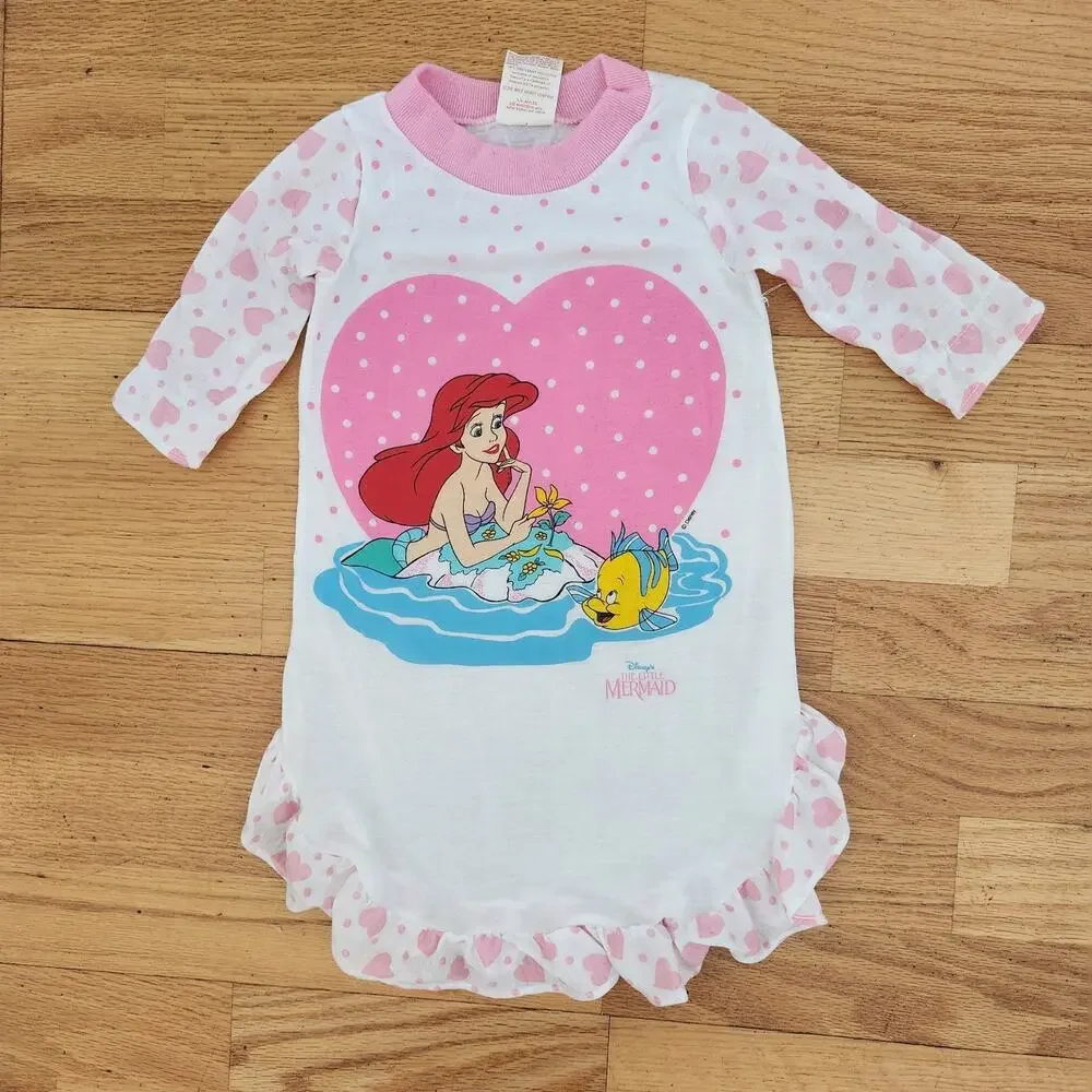 Vtg 90s Giggles Disney Little Mermaid Nightgown Sleep Shirt Medium Toddler Girls